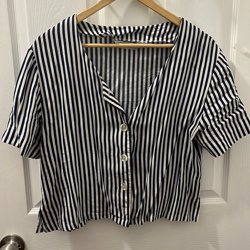 Striped button down top